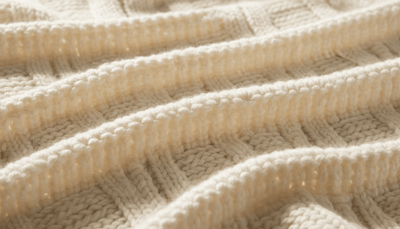 close-up of soft vanilla knitted fabric texture with gentle folds and natural light